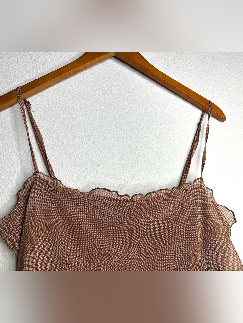 Urban Outfitters Moxie Mesh Mini Slip Dress Brown Abstract Print Size L Y2K - Picture 5 of 9